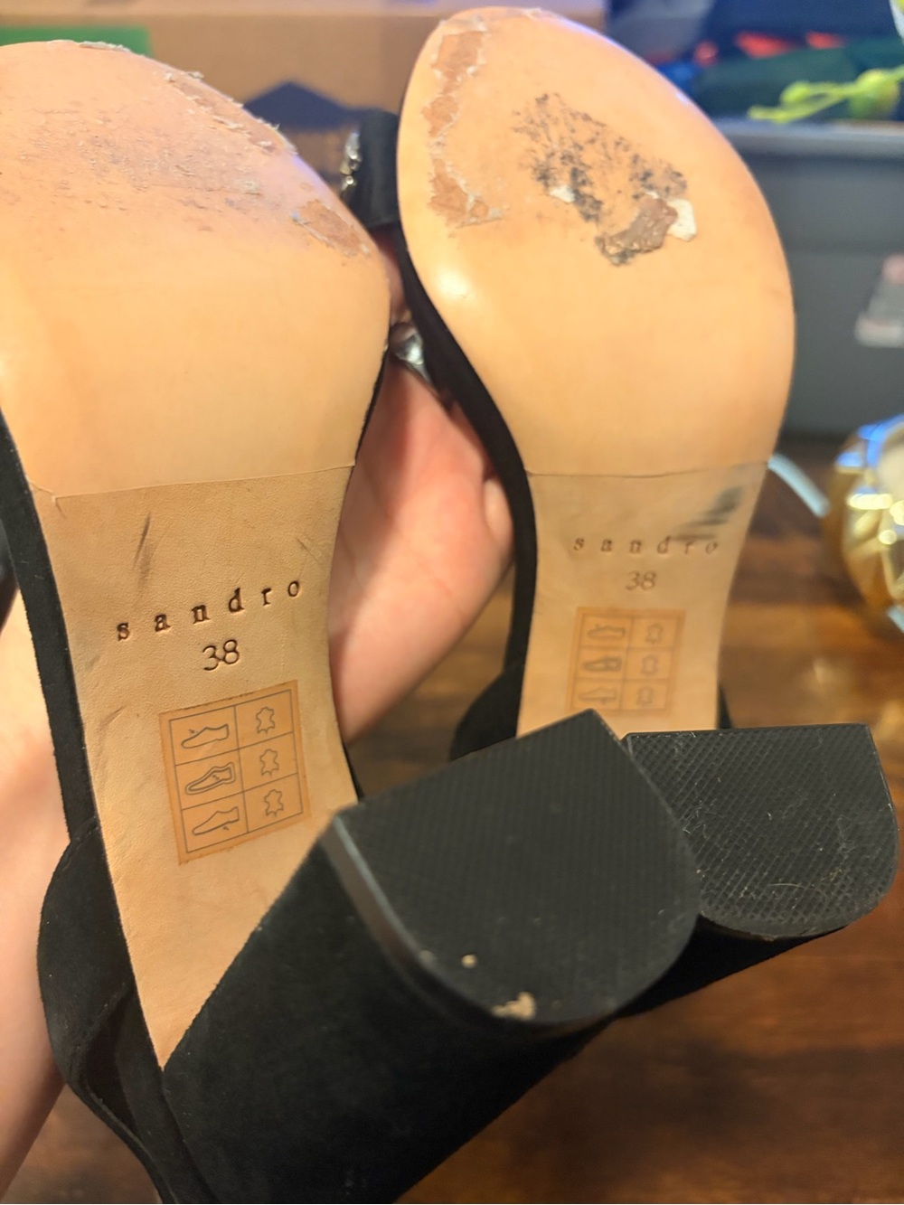 Sandro Gina Black Suede Studded Block Heel Sandals EU 38 - Picture 7 of 7